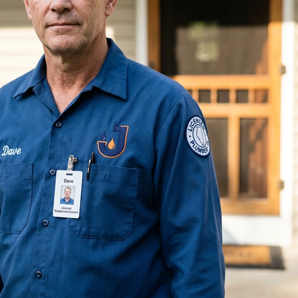 Licensed plumber showing ID badge in Whitmore Lake, MI