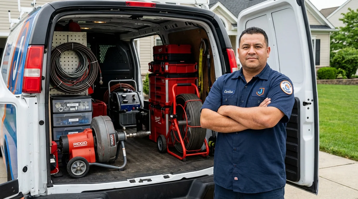 Professional drain cleaning equipment and Johns Plumbing LLC plumber in Whitmore Lake