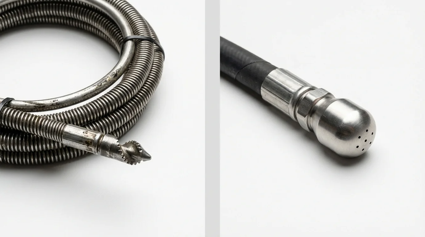 Drain snake cable and hydro jetting nozzle used for drain cleaning in Whitmore Lake, MI