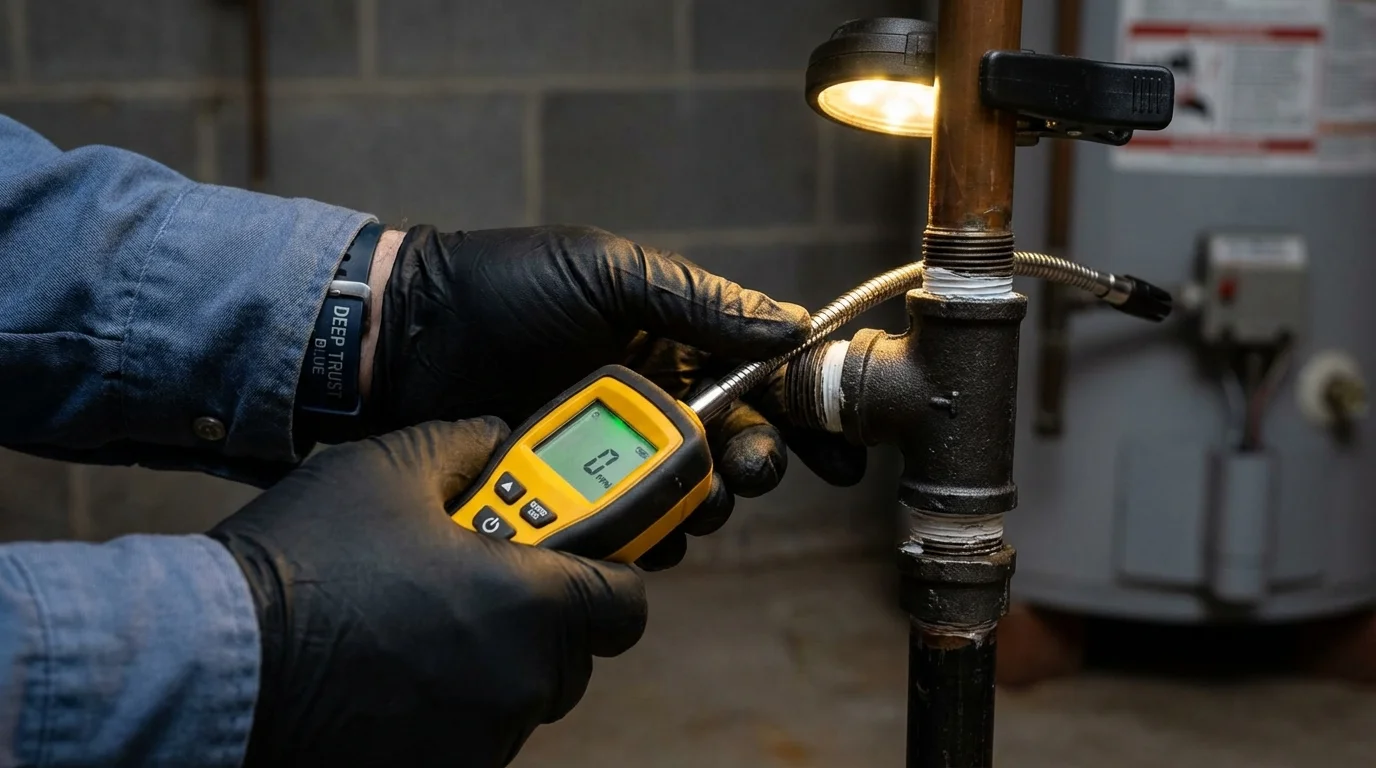 Gas leak detection with electronic sniffer by Johns Plumbing LLC in Whitmore Lake
