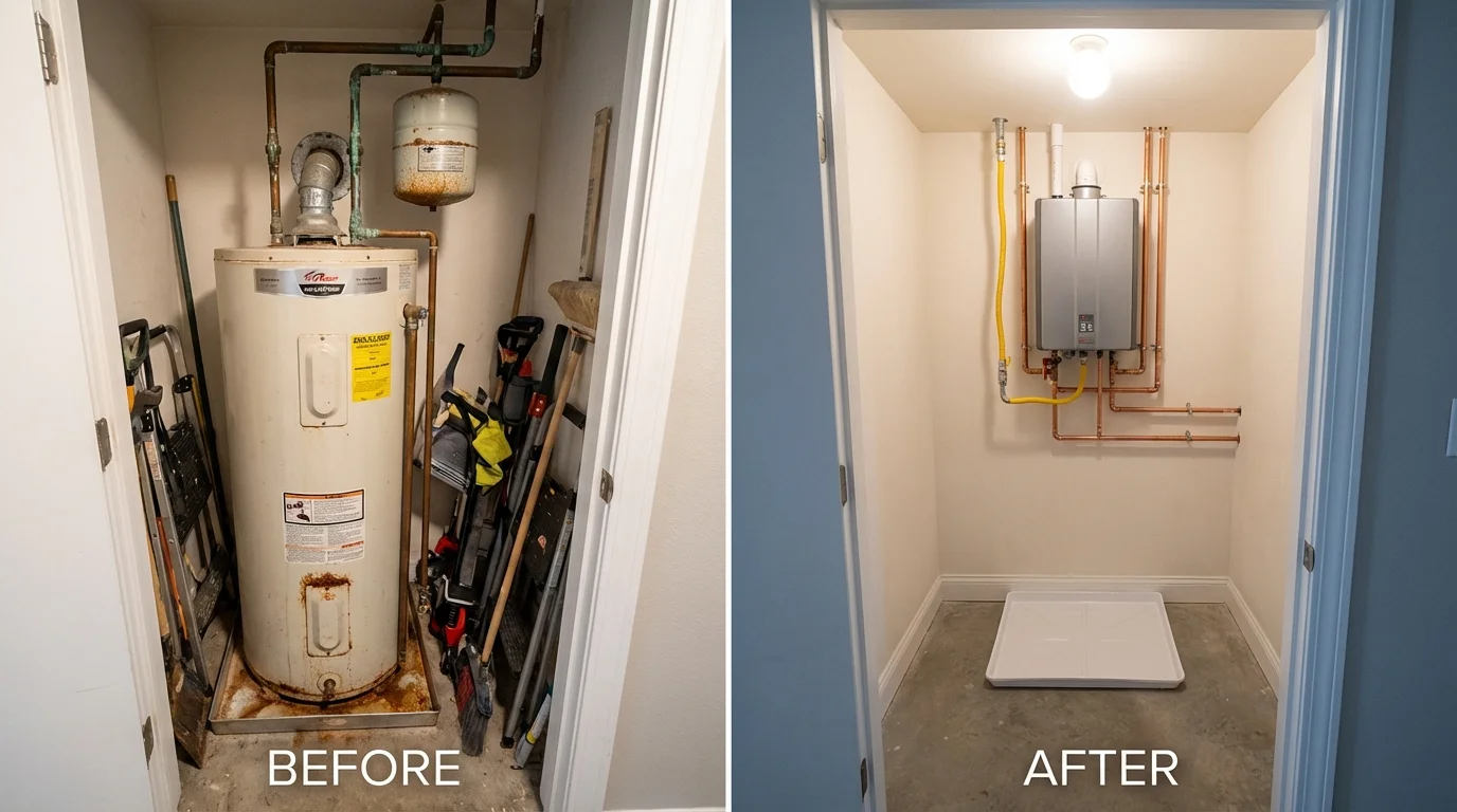 Tank water heater versus wall-mounted tankless unit comparison for Whitmore Lake, MI homeowners